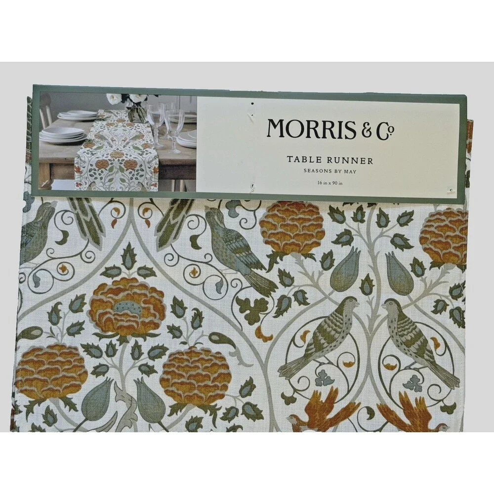 Morris & Co Seasons By May Table Runner Bird Flower Floral Reversible 16x90